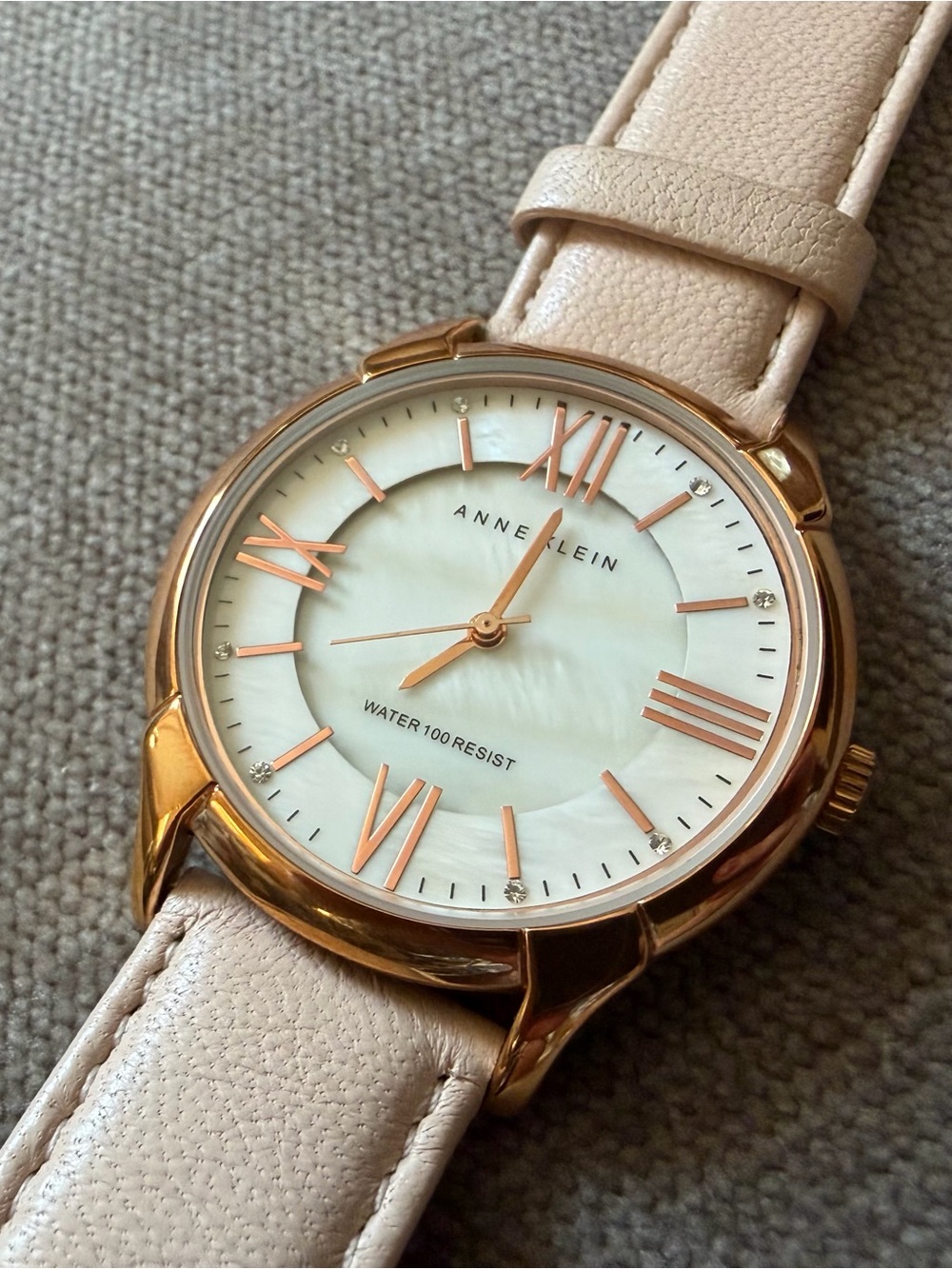 Anne Klein AK/1010 Rose Gold Mother of Pearl Pink Leather Watch